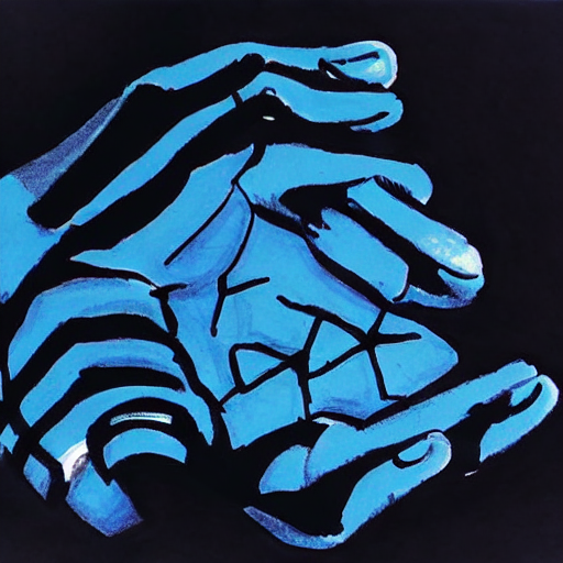 AI image generated of A blue and white drawing of a hand.