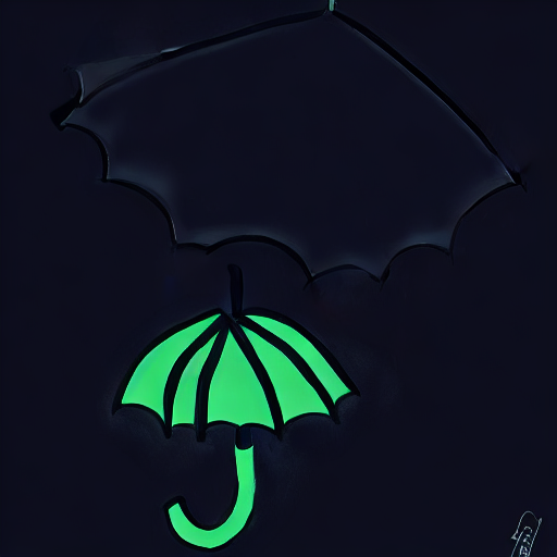 AI image generated of A green umbrella with a black handle is shown in a black and white drawing.