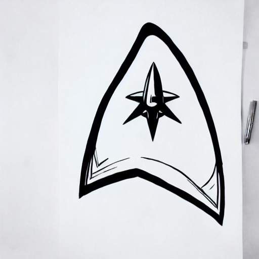 AI image generated of A black and white drawing of a starship.