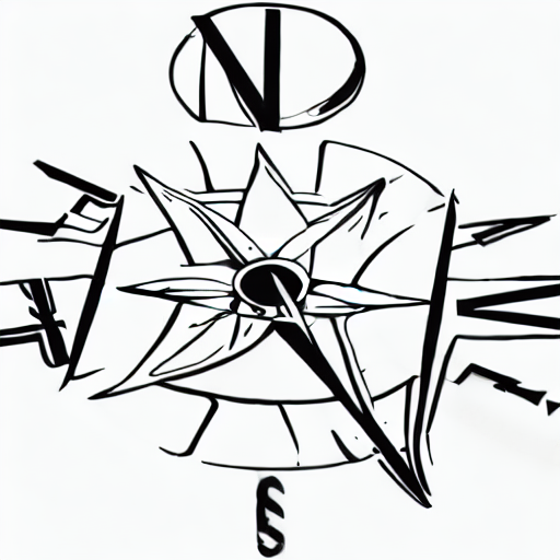 AI image generated of A drawing of a compass with the letters W, S, E, and