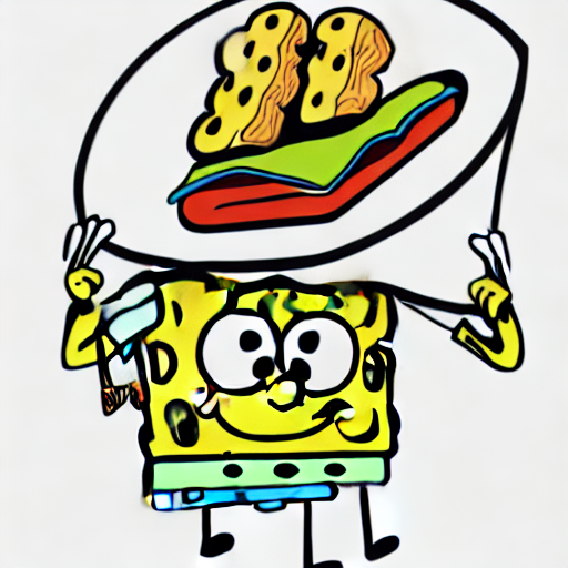AI image generated of A cartoon drawing of a spongebob character with a sandwich on