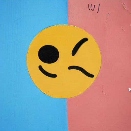 AI image generated of A yellow smiley face with a black eye and a black nose.