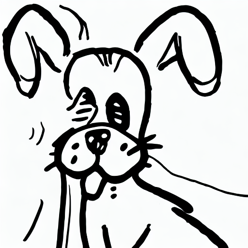 AI image generated of A black and white drawing of a dog with a pink tongue.