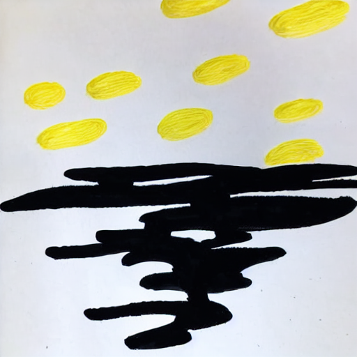 AI image generated of A black and yellow drawing of a storm.