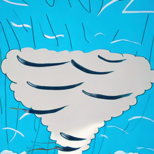 AI image generated of A drawing of a tornado on a blue background.
